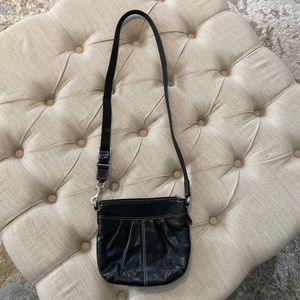 Coach patent leather/white stitch crossbody bag